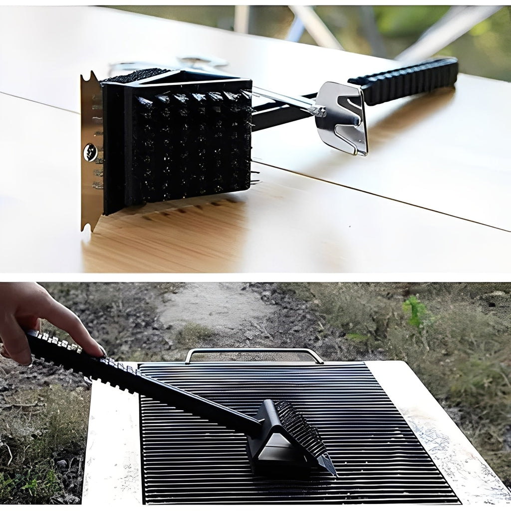 3 in 1 Grill Cleaning Brush with Bristles, Scraper, and Sponge
