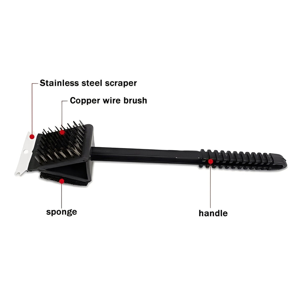 3 in 1 Grill Cleaning Brush with Bristles, Scraper, and Sponge