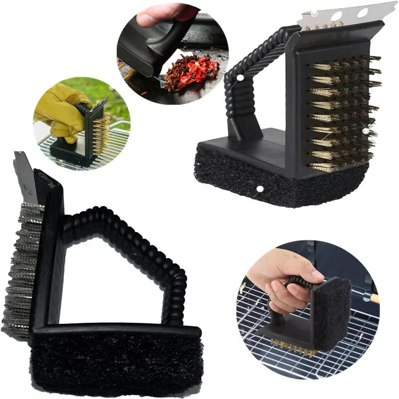 BBQ Grill Cleaning Brush 3 in 1 with Sponge Pad and Scraper