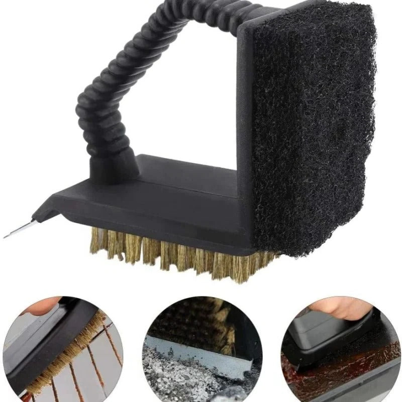 BBQ Grill Cleaning Brush 3 in 1 with Sponge Pad and Scraper