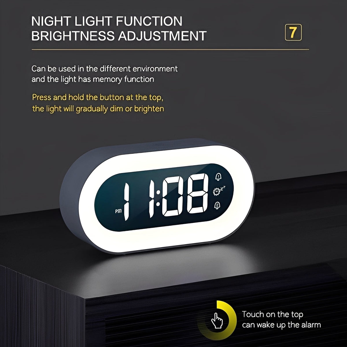 Digital Alarm Clock with Dimmable LED Light and USB-C Charging