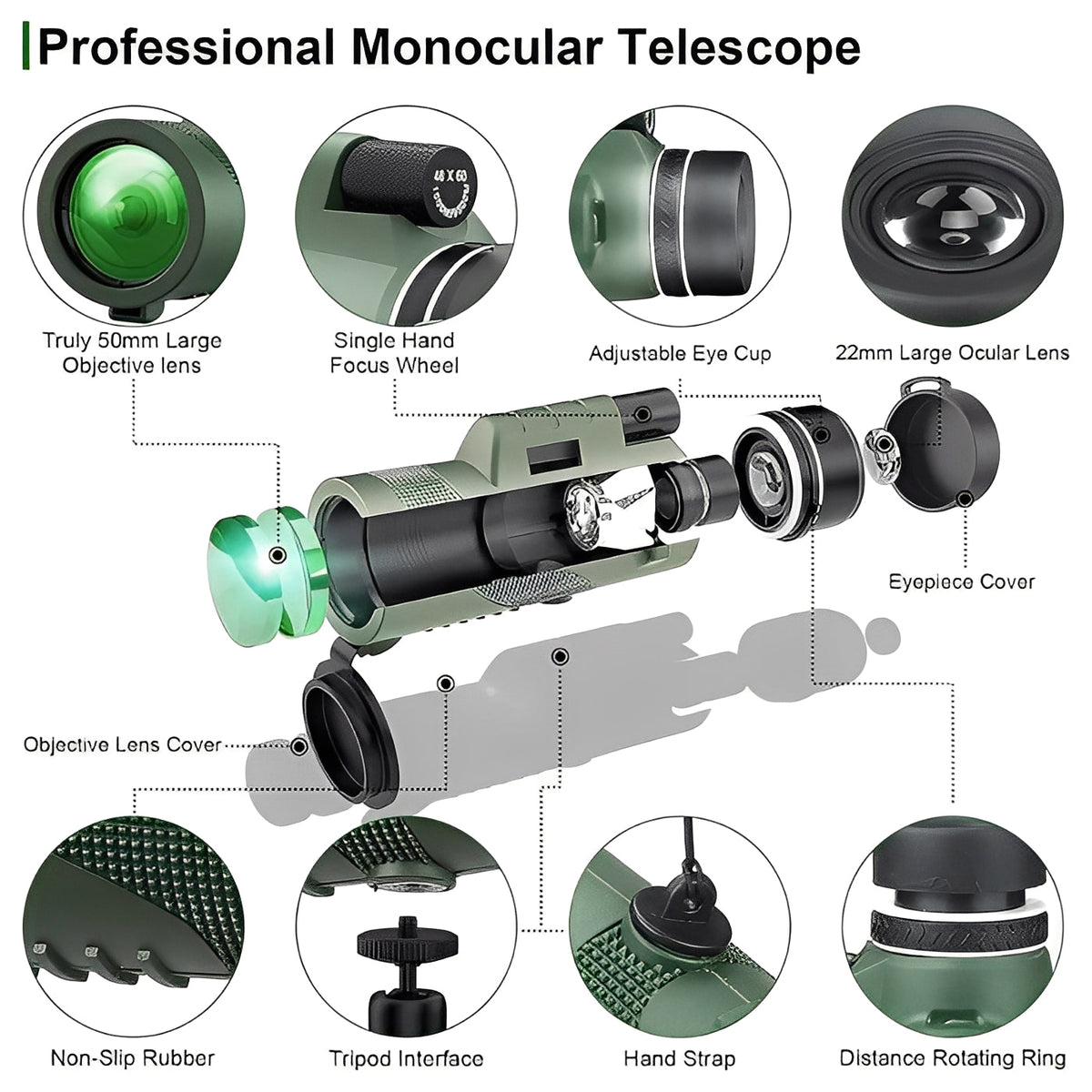 Portable Monocular Telescope with Zoom Adjustment for Viewing