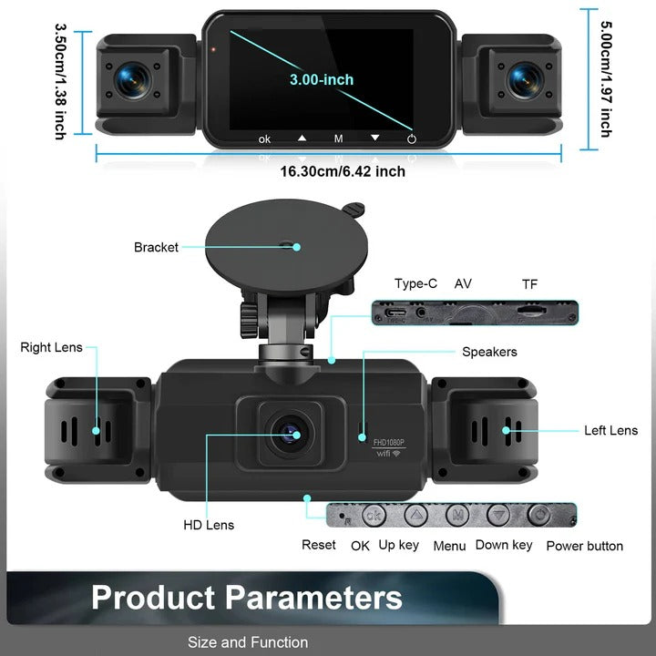 Front and Rear Dash Cam with Four Cameras and WiFi Connectivity