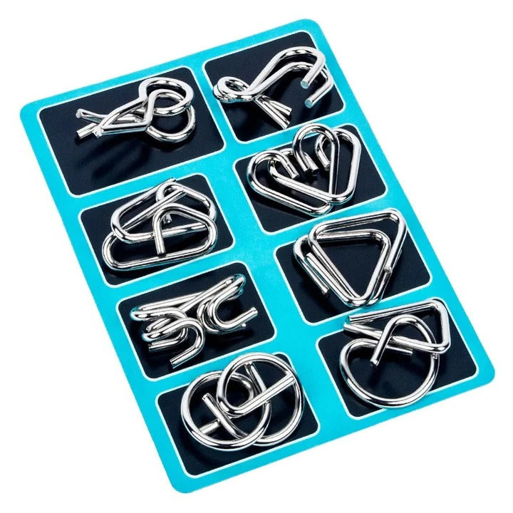 Metal Puzzle Ring Set 8 Piece Brain Teaser Game