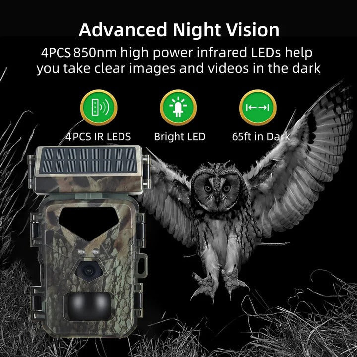 Trail Camera with Solar Charging, 20MP Photos and IR Night Mode
