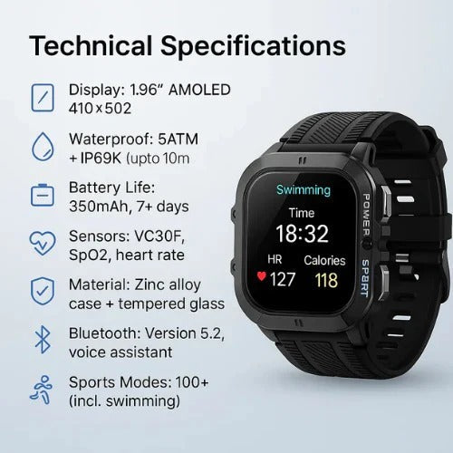 Sports Watch with Bluetooth 5.0 Connectivity