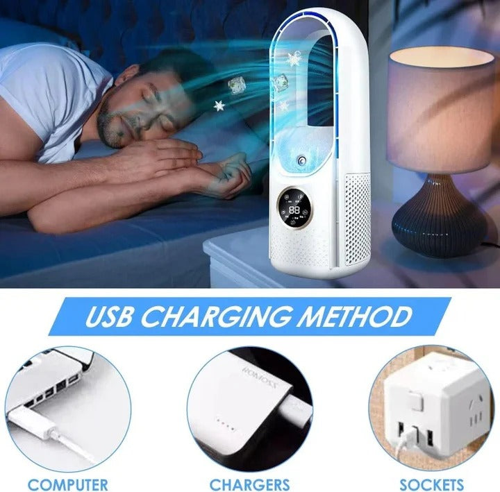 Portable Bladeless Fan with USB Power and 100ml Water Tank