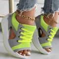 Women’s Lace Up Flat Sandals with Contrast Panels and Cutouts
