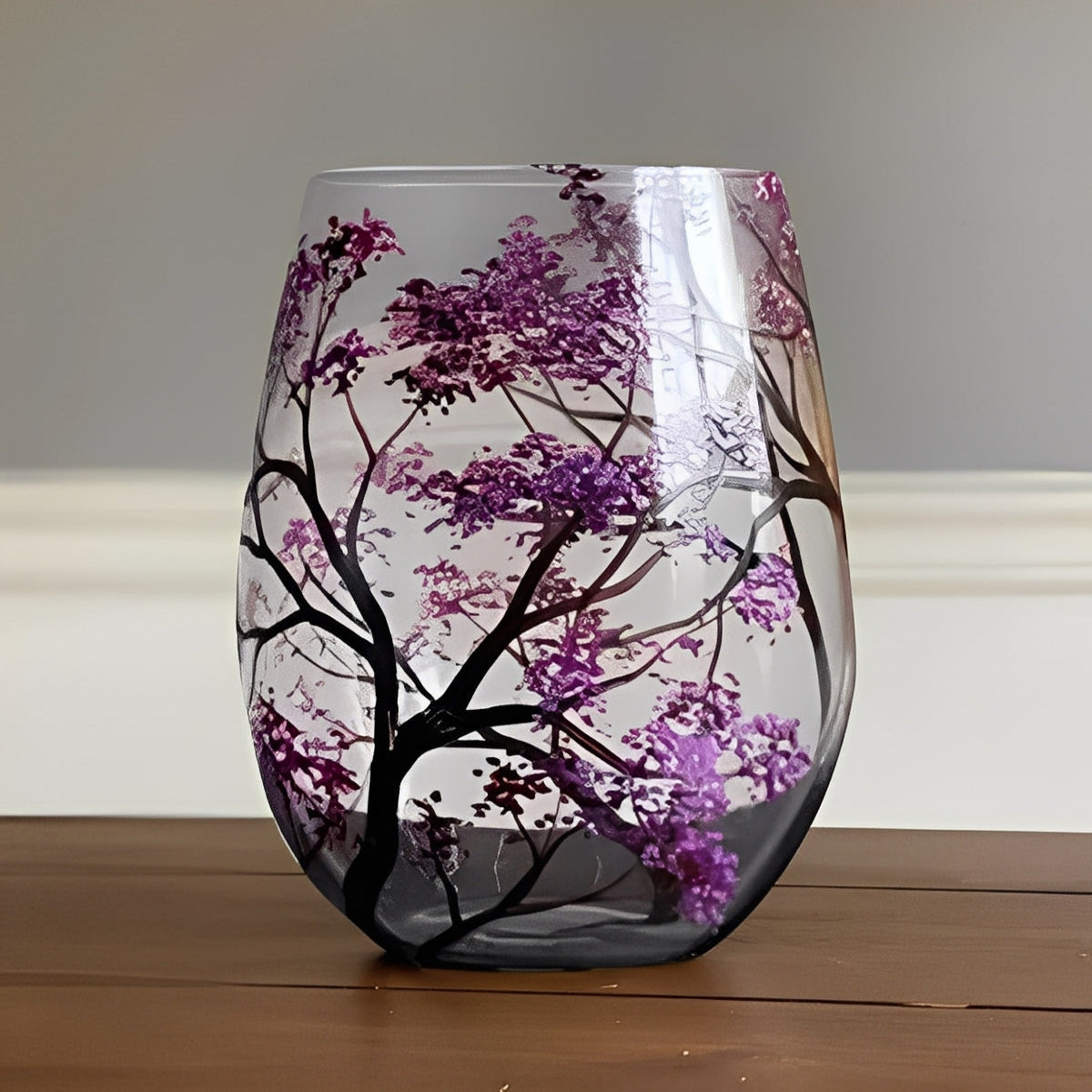 Four Seasons Tree Painted Wine Glass