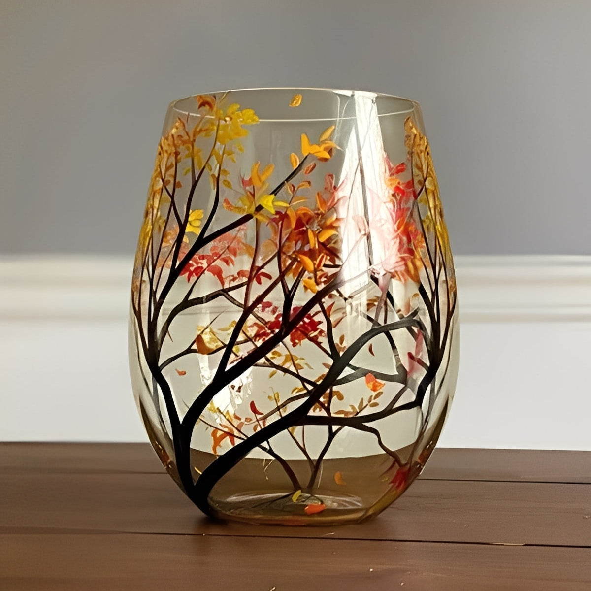 Four Seasons Tree Painted Wine Glass