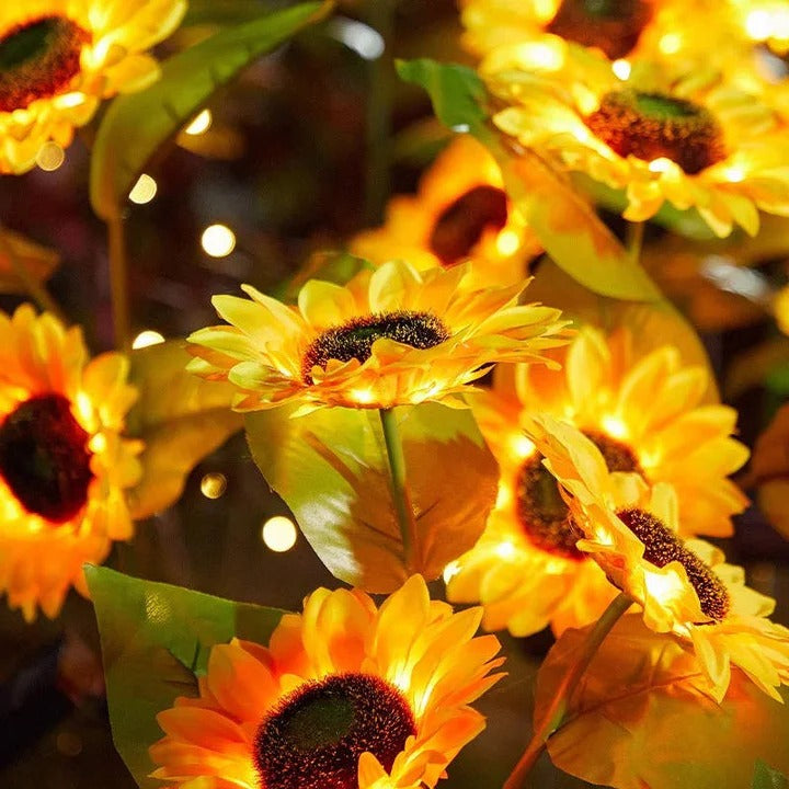 Sunflower Style Solar LED Light with Fabric Petals and Iron Frame
