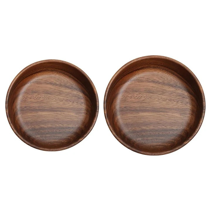 Walnut Wood Round Serving Bowls, Set of 2