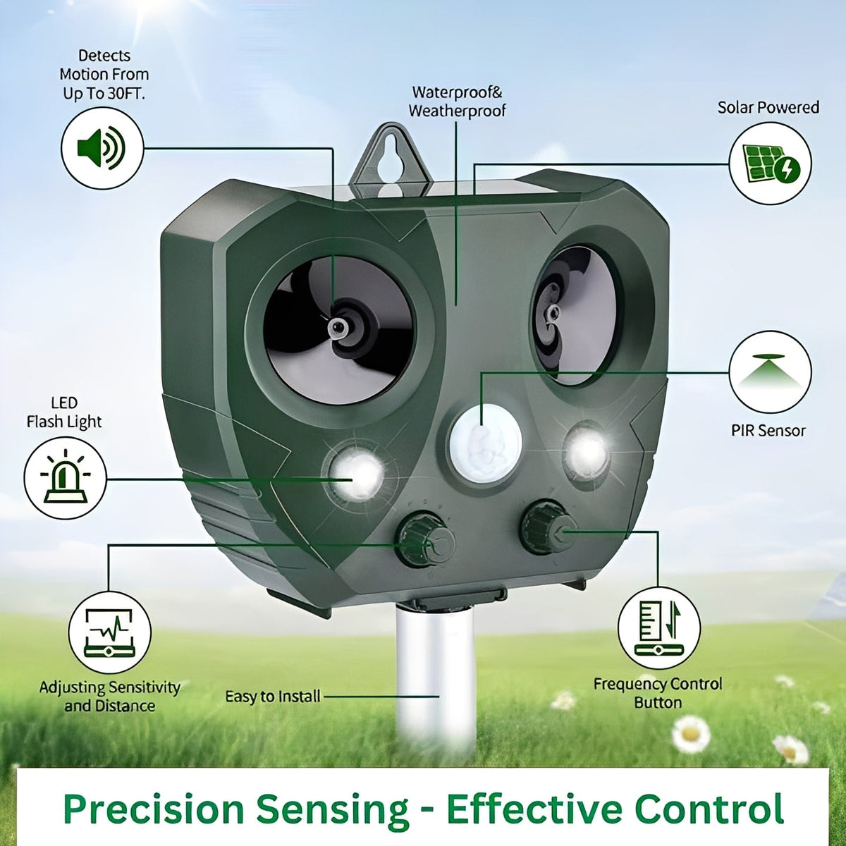 Ultrasonic Bird and Pest Deterrent Device with Motion Sensor
