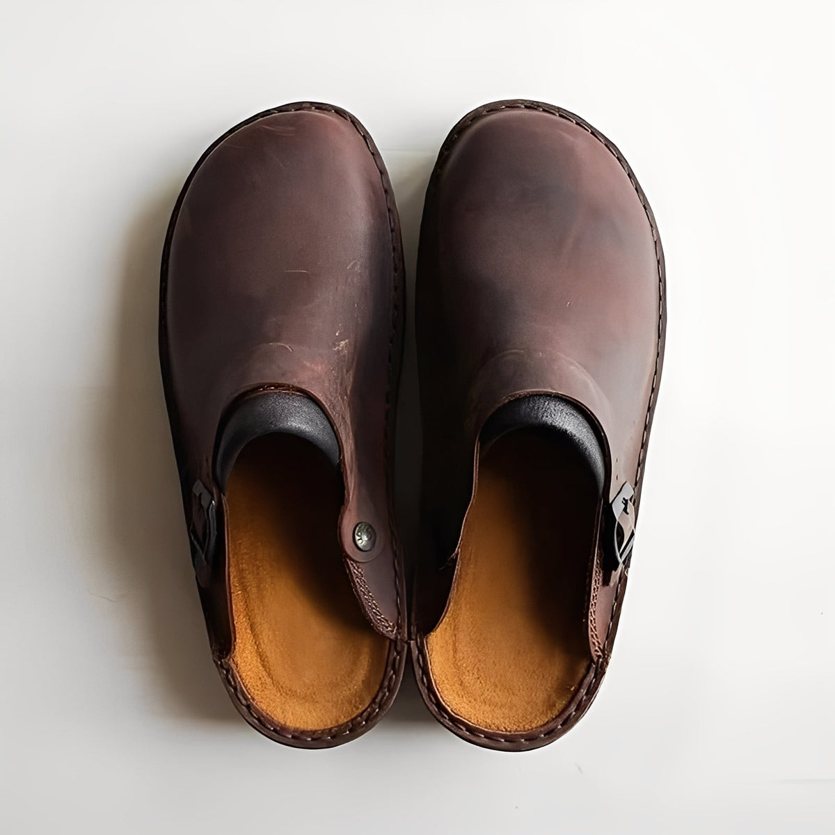 Men's Leather Slippers with Supportive Insole