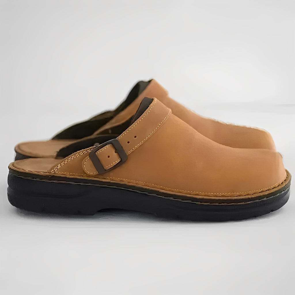Men's Leather Slippers with Supportive Insole
