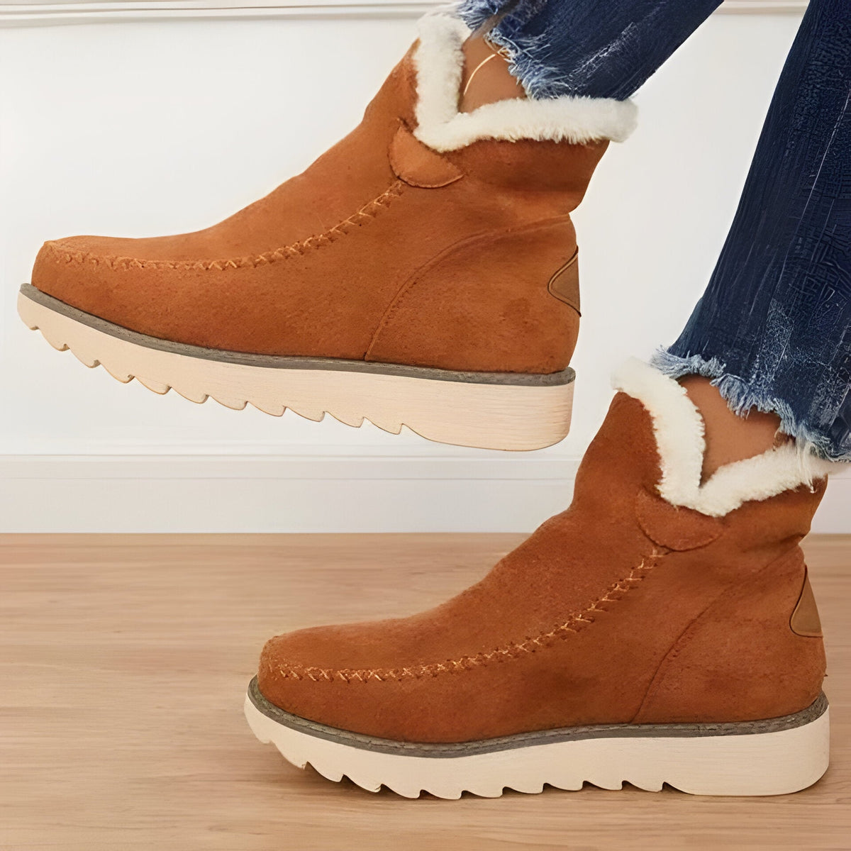 Fur Lined Ankle Boots with Slip On Design