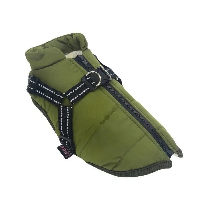 Insulated Dog Coat with Built In Harness for Cold Weather