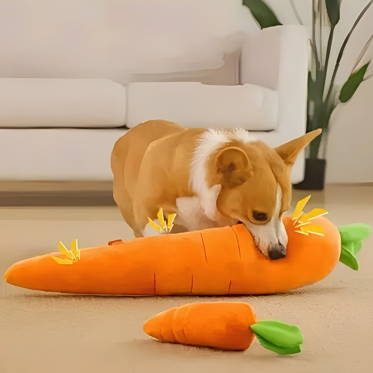 Plush Dog Toy with Sound in Carrot Shape