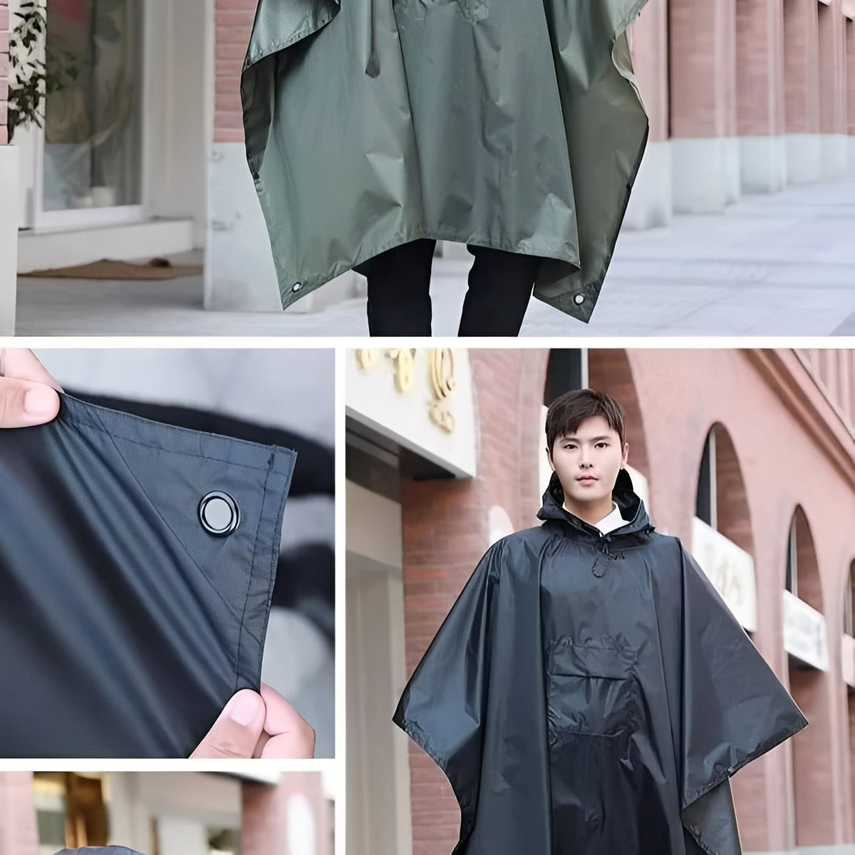 Hooded Rain Poncho for Outdoor Use with Storage Bag