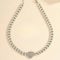 Crystal Heart Charm Choker Necklace with Cuban Chain