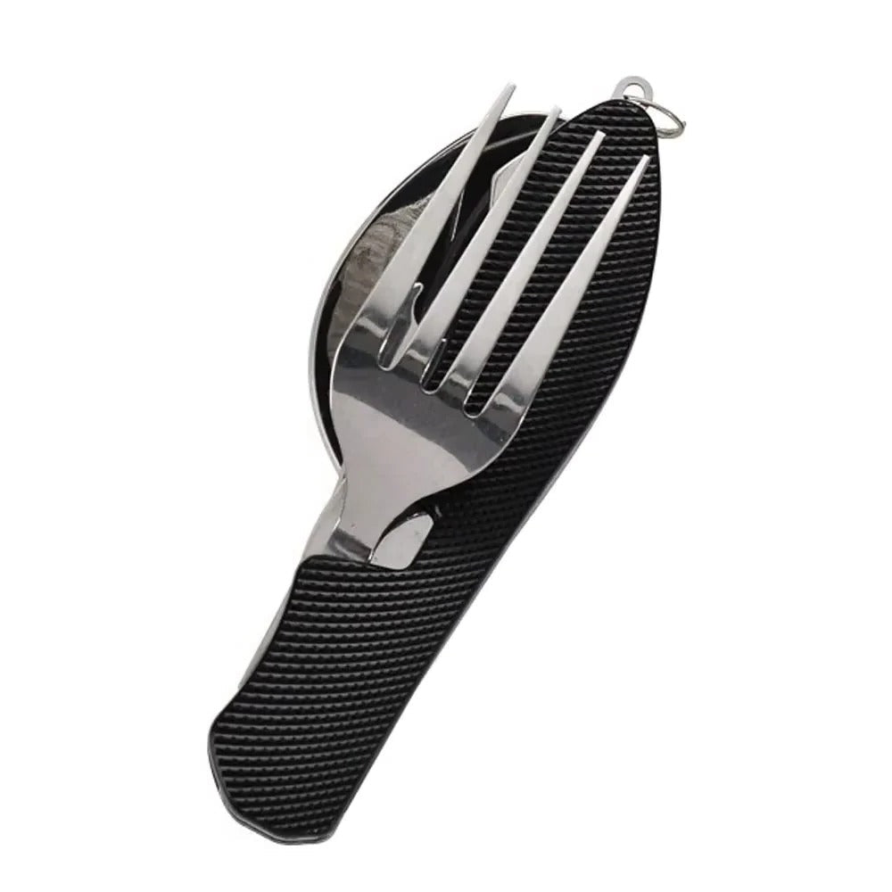 Reusable 4-in-1 Compact Utensil Set for Camping Fork Spoon Knife and Opener