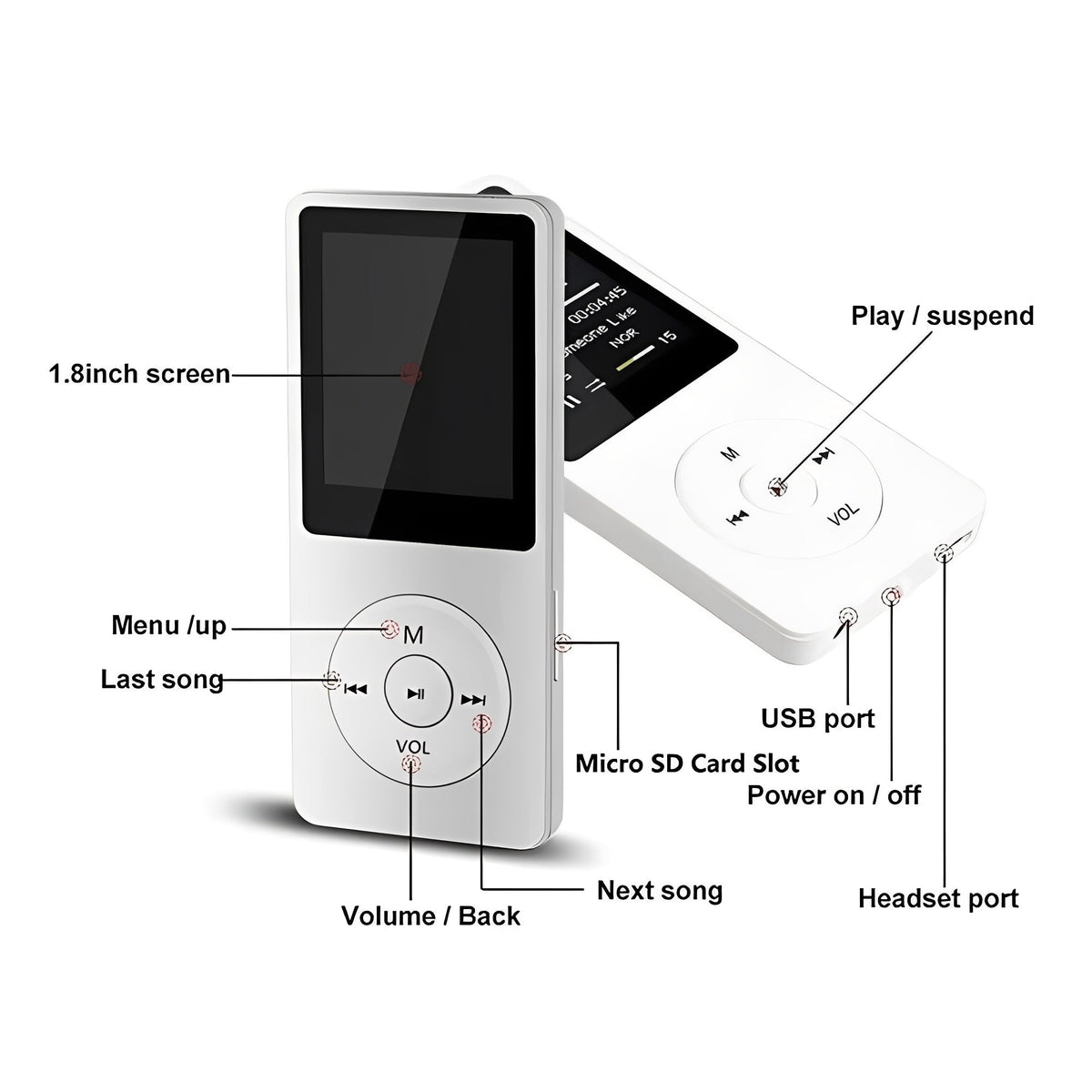 Portable High Fidelity Music Player with 1.8 Inch Screen and Bluetooth Connectivity