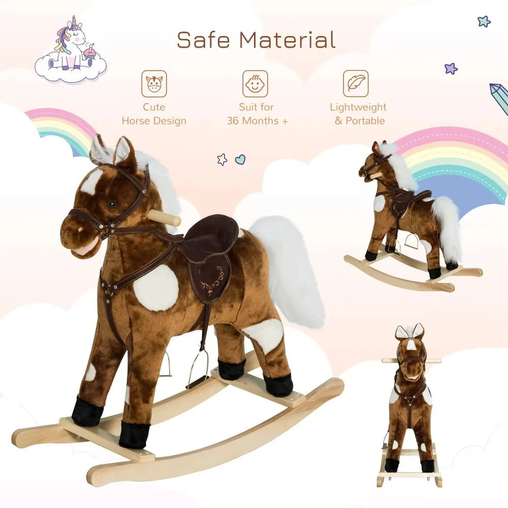 Plush Rocking Horse Ride On Toy with Built In Music
