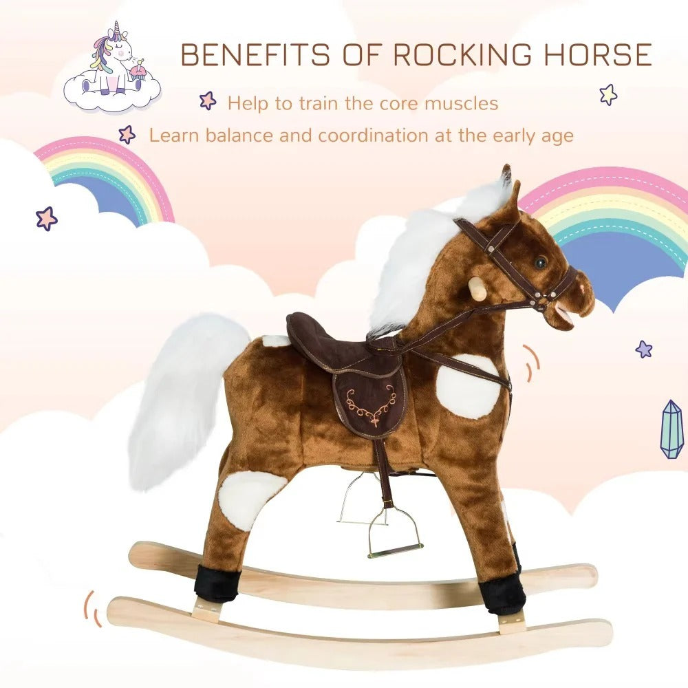 Plush Rocking Horse Ride On Toy with Built In Music