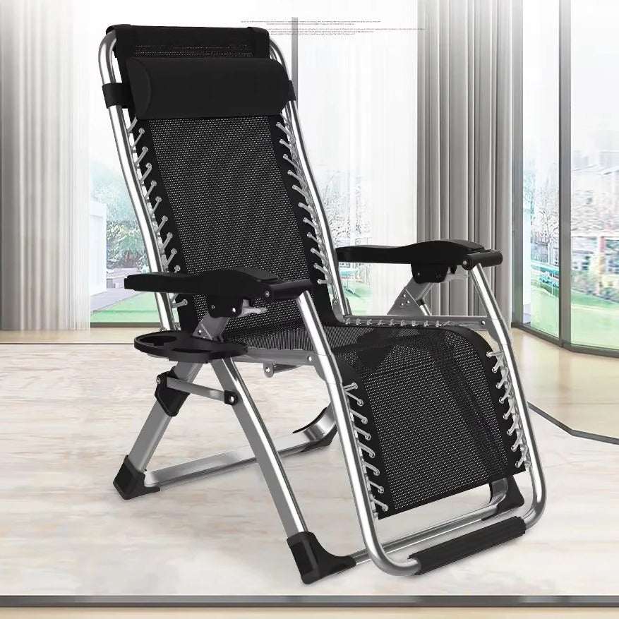 Portable Outdoor Folding Lounge Chair and Reclining Patio Seat and Cup Holder