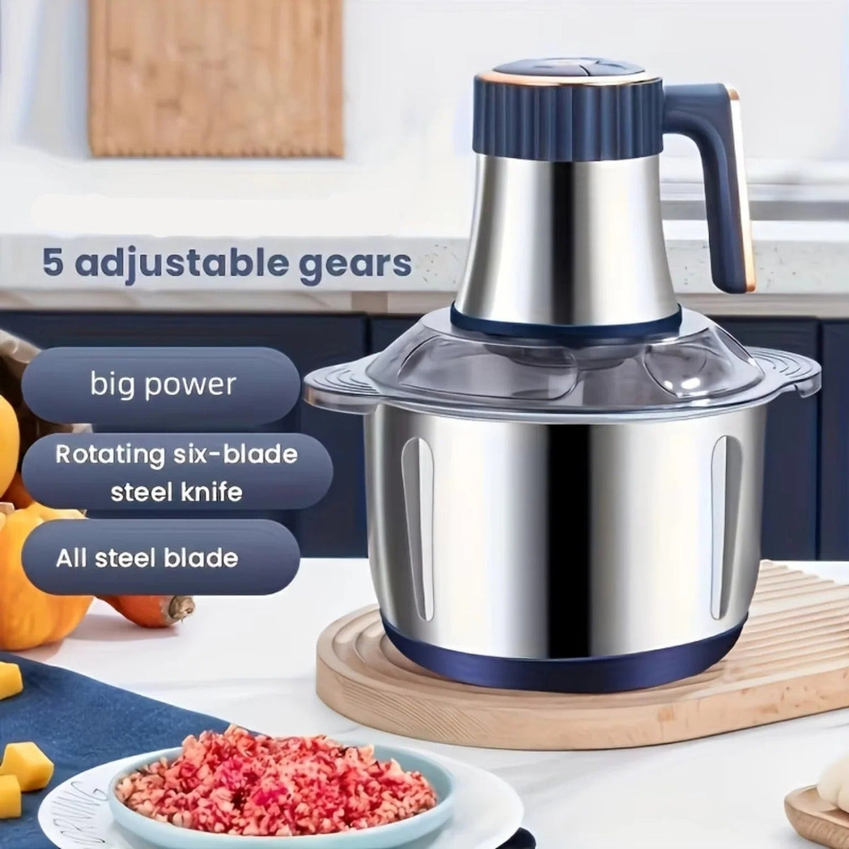 Electric Food Chopper with Stainless Steel Dual Blade System