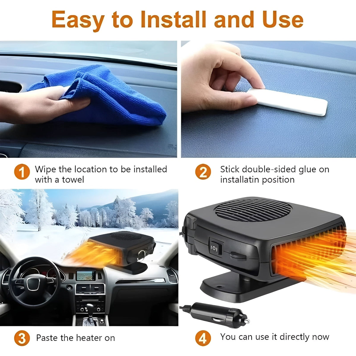 2 in 1 Portable Car Heater and Cooling Fan for Windshield Use