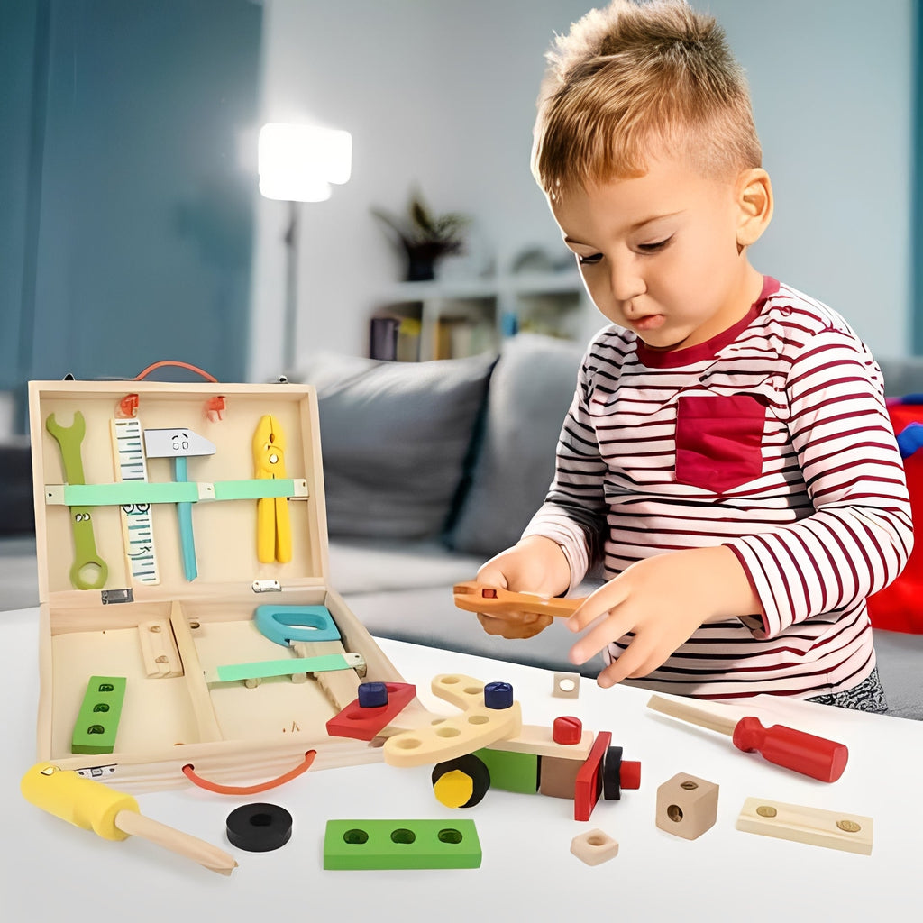 Kids Pretend Tool Set with Building Parts and Storage Box