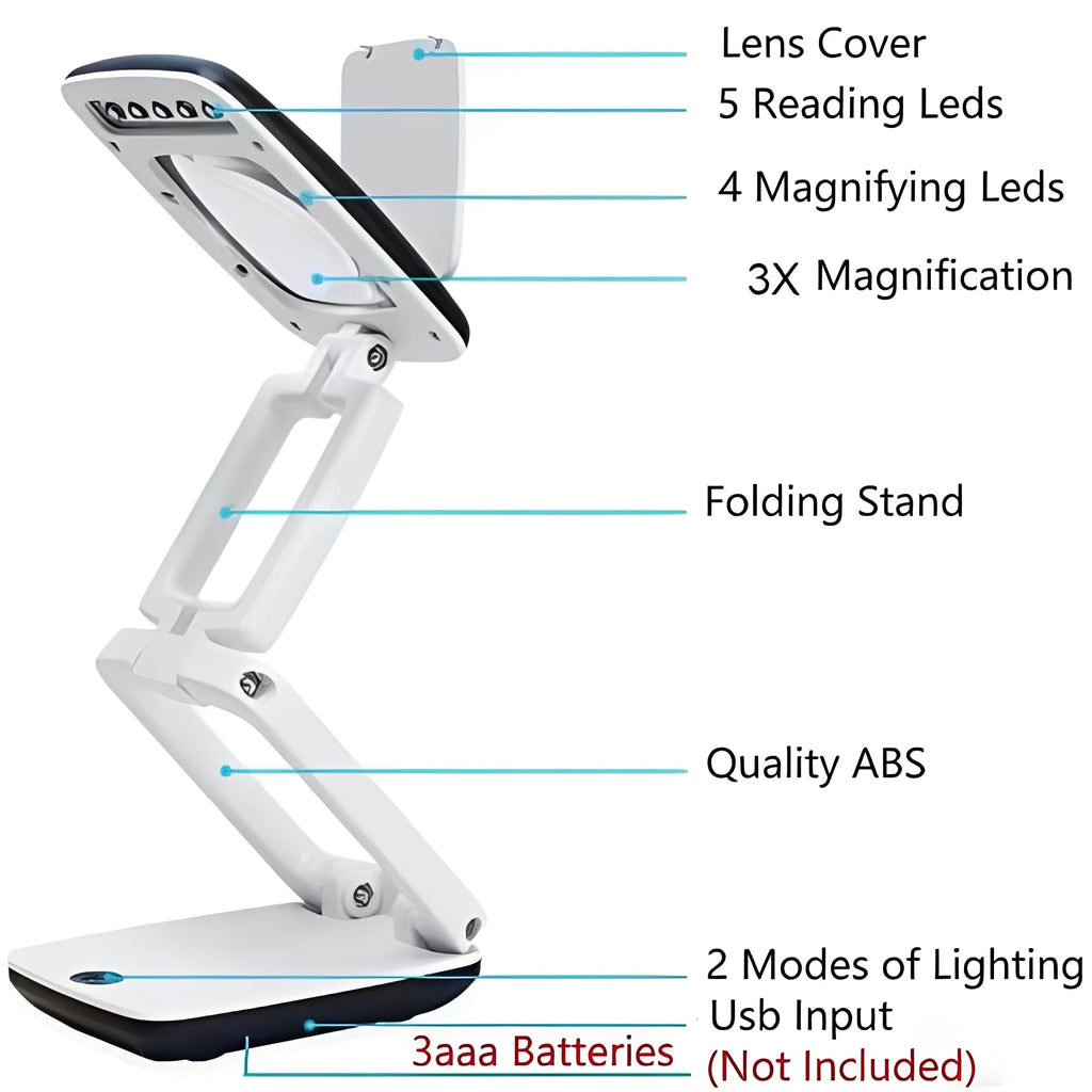 Adjustable Floor Magnifier with Large Viewing Lens and LEDs