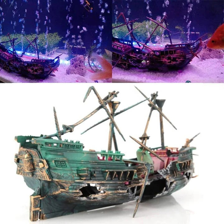 Sunken Boat Aquarium Ornament for Freshwater and Saltwater Tanks