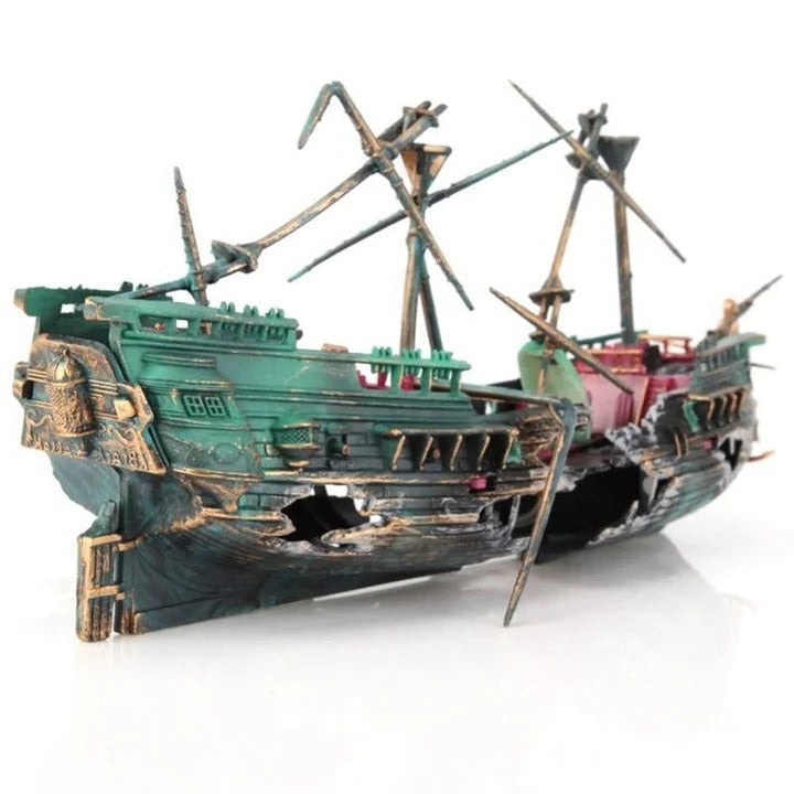 Sunken Boat Aquarium Ornament for Freshwater and Saltwater Tanks