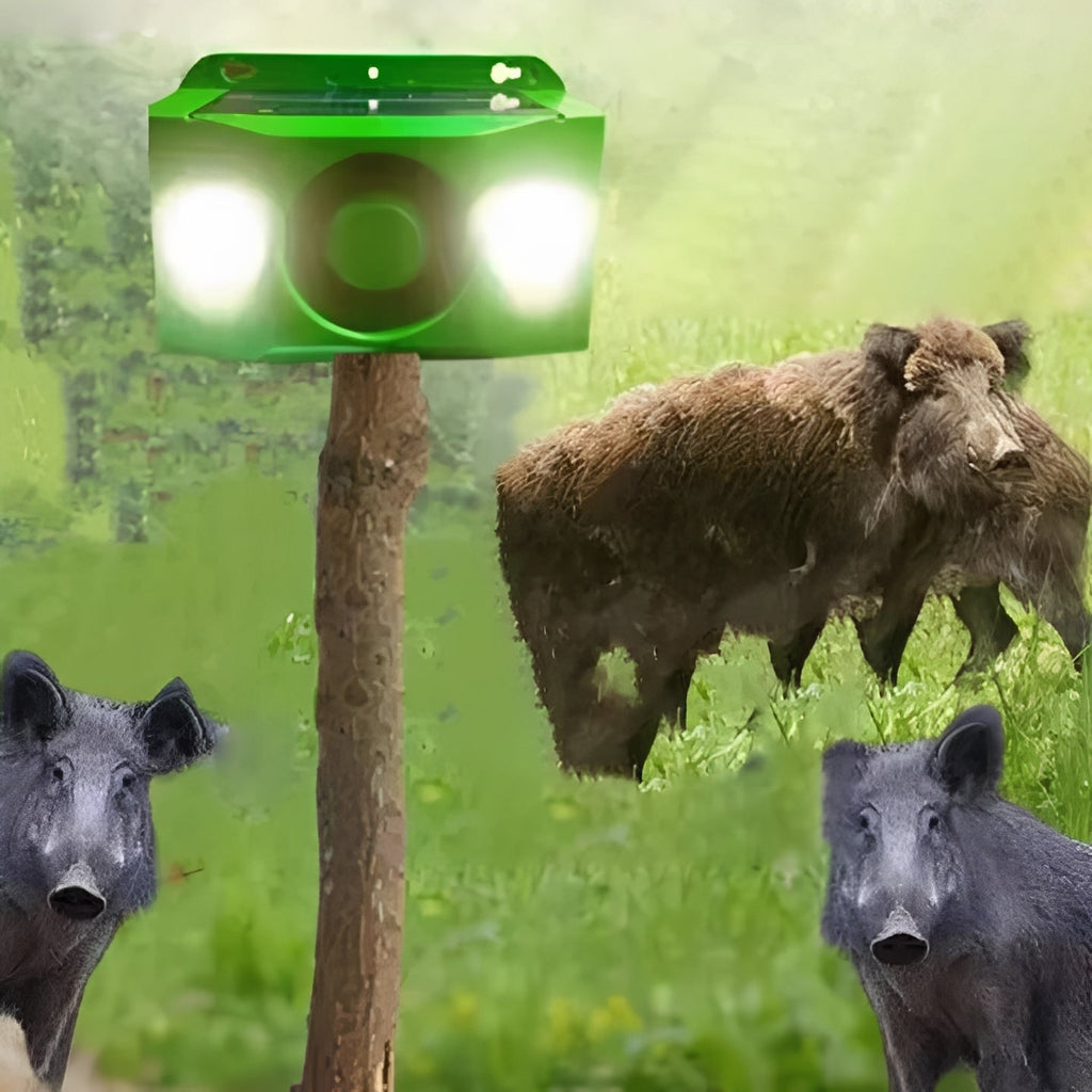 Solar Powered Animal Repellent with Warning Light System