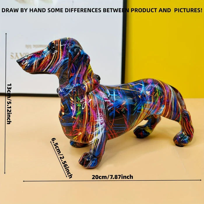 Hand Painted Dachshund Figurine with Multi Color Design