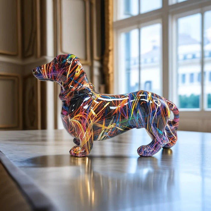 Hand Painted Dachshund Figurine with Multi Color Design