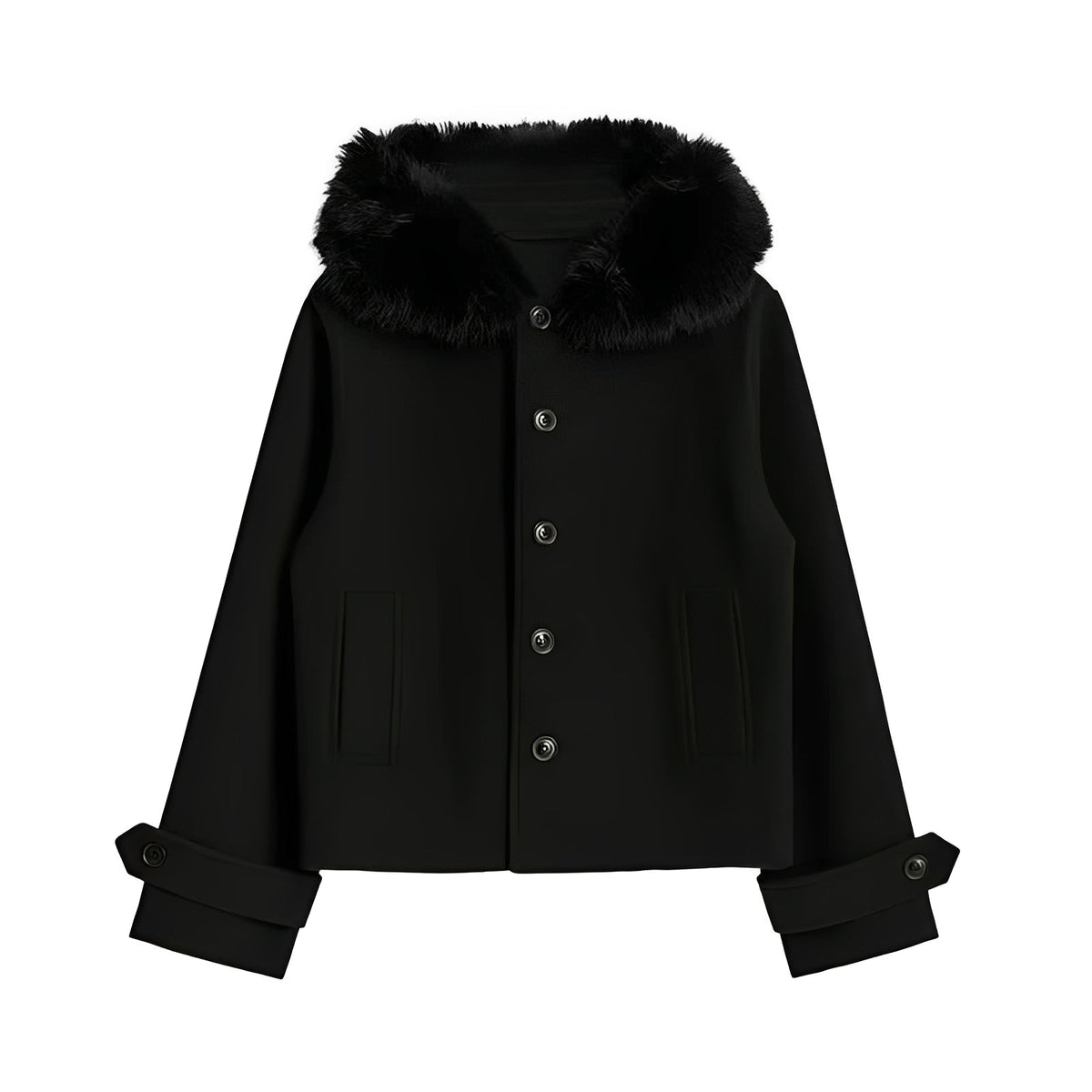 Women’s Wool Blend Coat with Removable Fur Collar and Button Closure