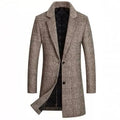 Men's Plaid Wool Coat with Cotton Padding and Lapel Collar