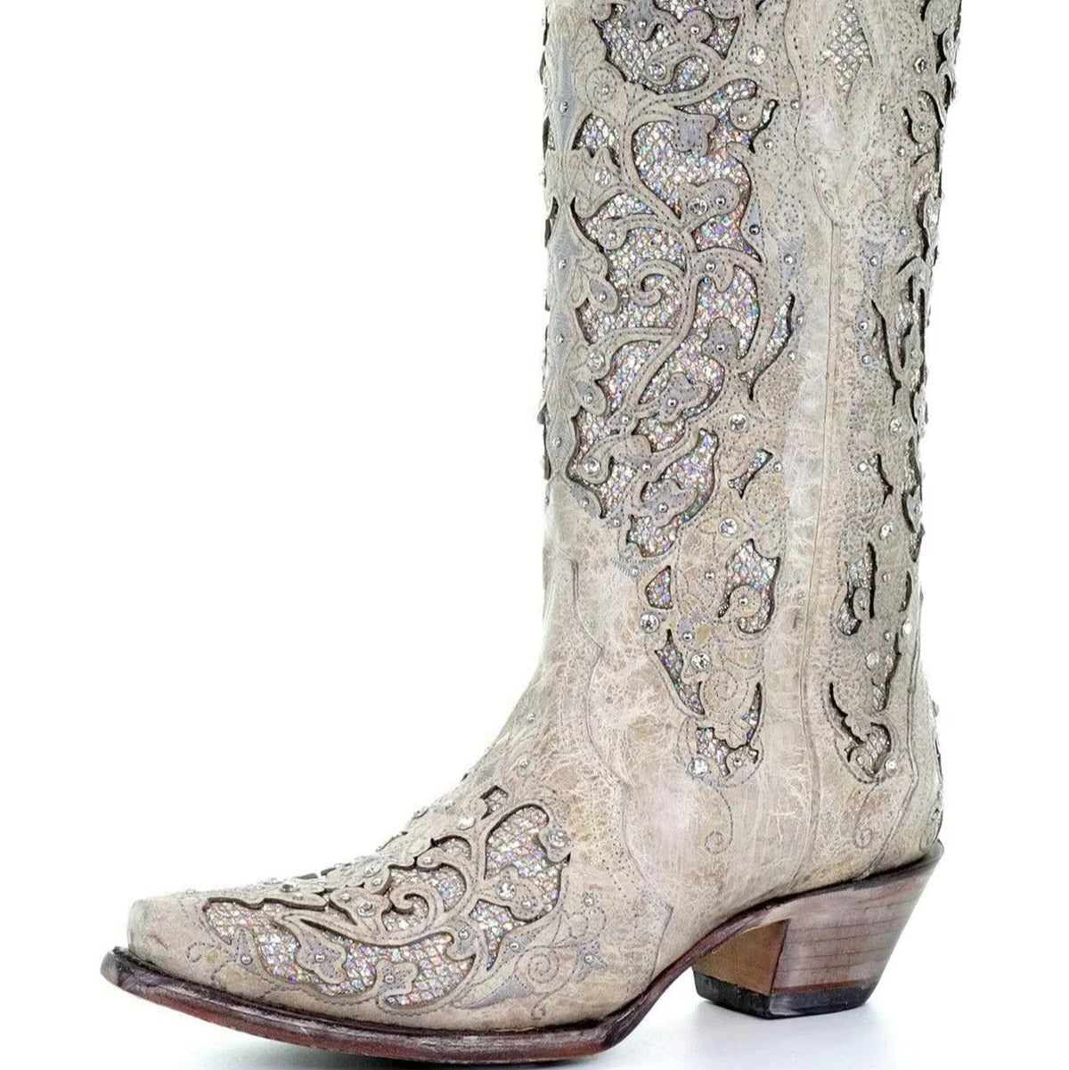 Sequined Embroidered Pointed Toe Boots with Color Block Heel Design