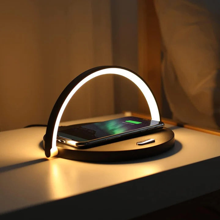 Wireless Charging Table Lamp with Integrated Phone Charging Pad