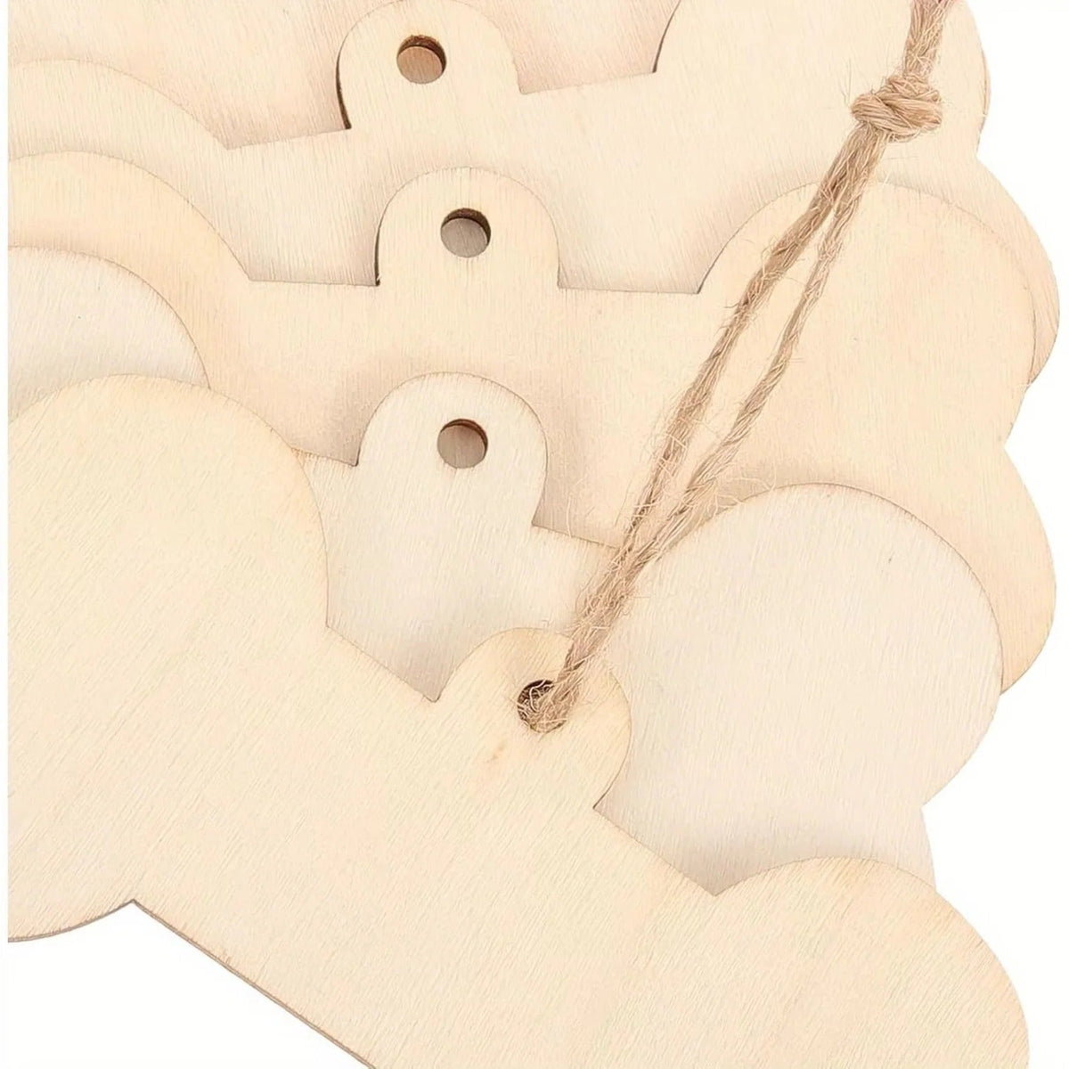 Wooden Dog Bone Craft Tags Set with Rope