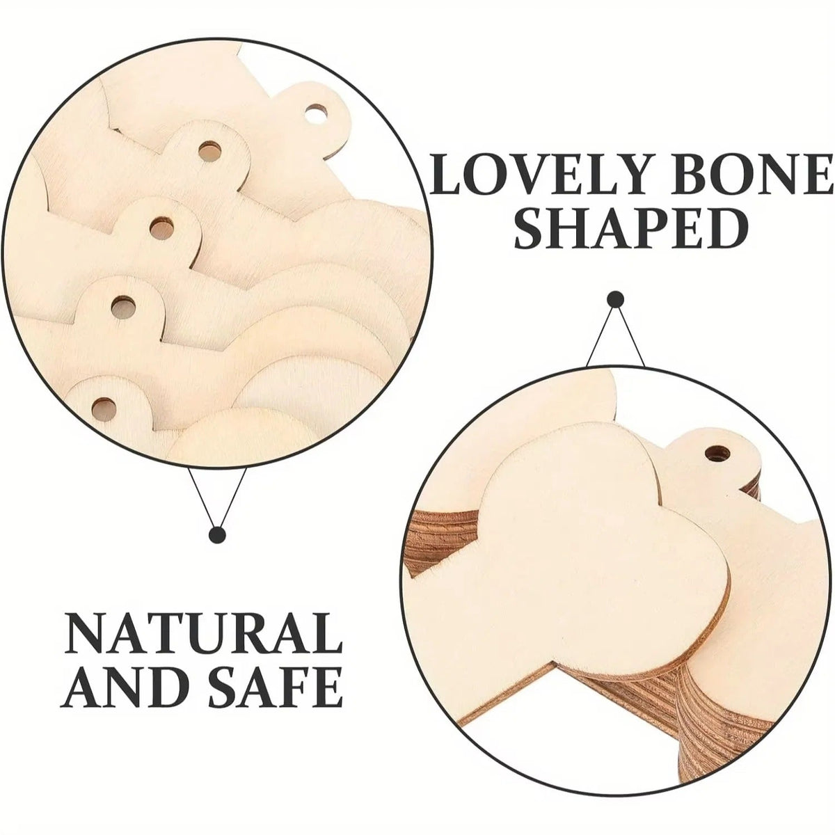 Wooden Dog Bone Craft Tags Set with Rope