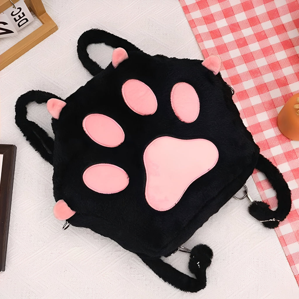 Cat Paw Plush Backpack Purse with Adjustable Straps for Women