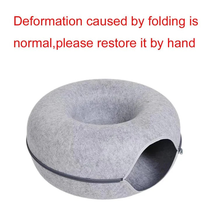 Round Donut Cat Bed with Plush Cushion
