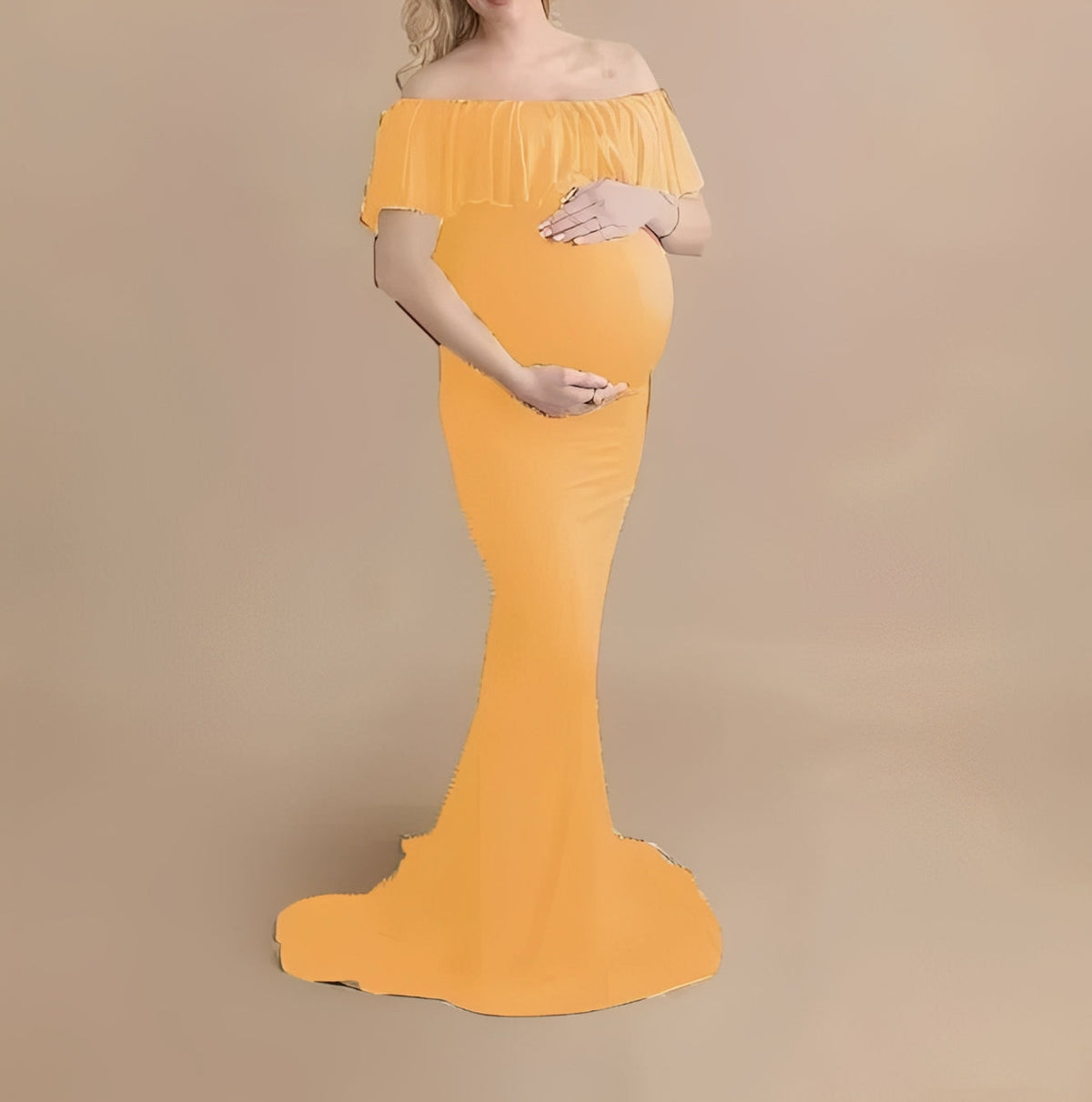 Pregnancy Photoshoot Dress with Flowing Lace Design