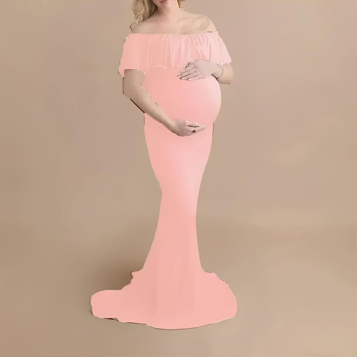 Pregnancy Photoshoot Dress with Flowing Lace Design