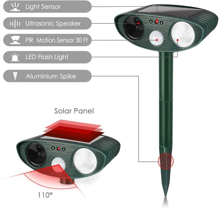 Solar Powered Ultrasonic Rabbit Repeller with Flashing Light
