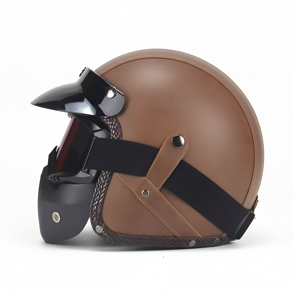 Open Face Motorcycle Helmet with Detachable Goggles